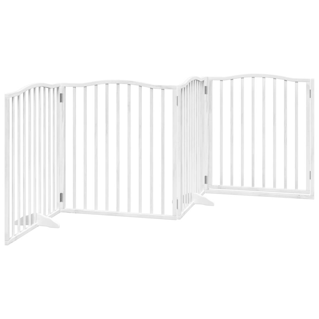Poartă câini pliabilă cu ușă, 4 panouri, alb, 320 cm, lemn plop GartenMobel Dekor