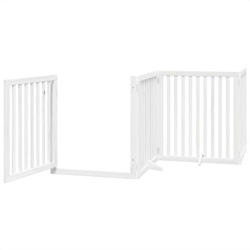 Poartă câini pliabilă cu ușă, 4 panouri, alb, 320 cm, lemn plop GartenMobel Dekor