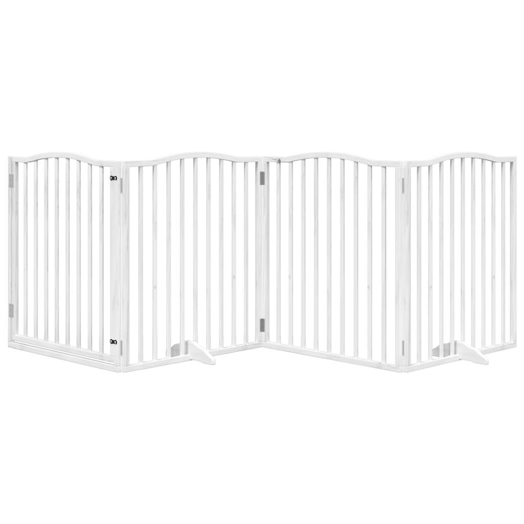 Poartă câini pliabilă cu ușă, 4 panouri, alb, 320 cm, lemn plop GartenMobel Dekor