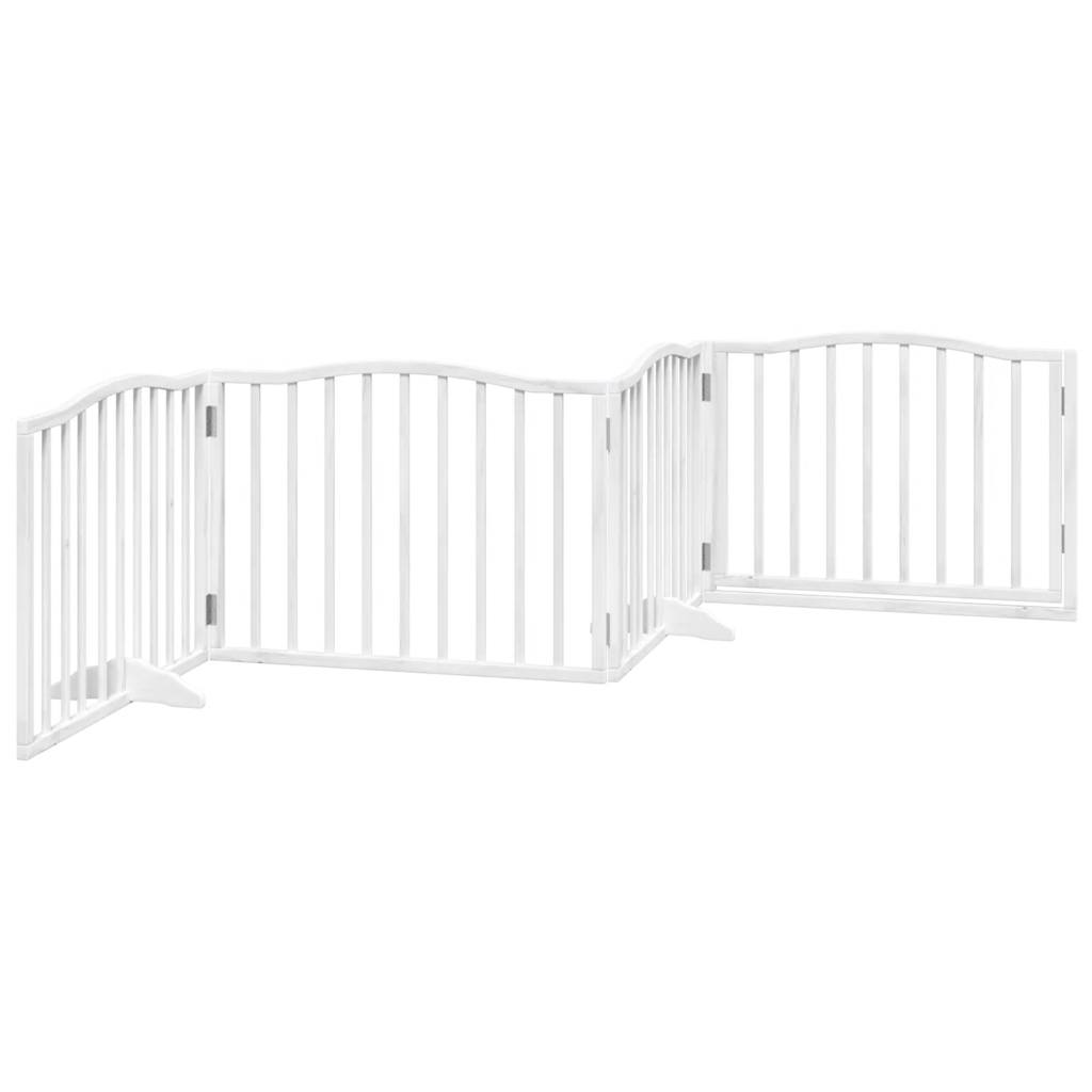 Poartă câini pliabilă cu ușă, 4 panouri, alb, 320 cm, lemn plop GartenMobel Dekor