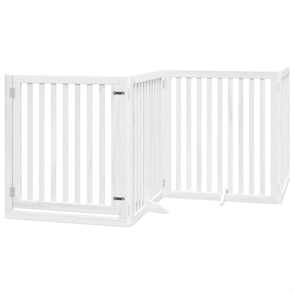 Poartă câini pliabilă cu ușă, 4 panouri, alb, 320 cm, lemn plop GartenMobel Dekor