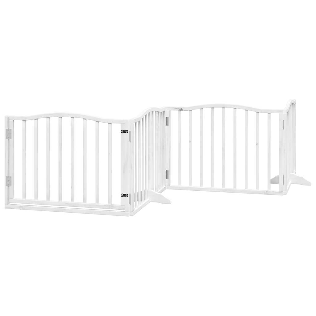 Poartă câini pliabilă cu ușă, 4 panouri, alb, 320 cm, lemn plop GartenMobel Dekor