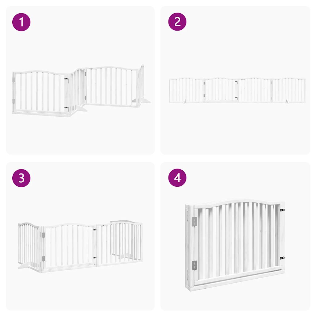 Poartă câini pliabilă cu ușă, 4 panouri, alb, 320 cm, lemn plop GartenMobel Dekor