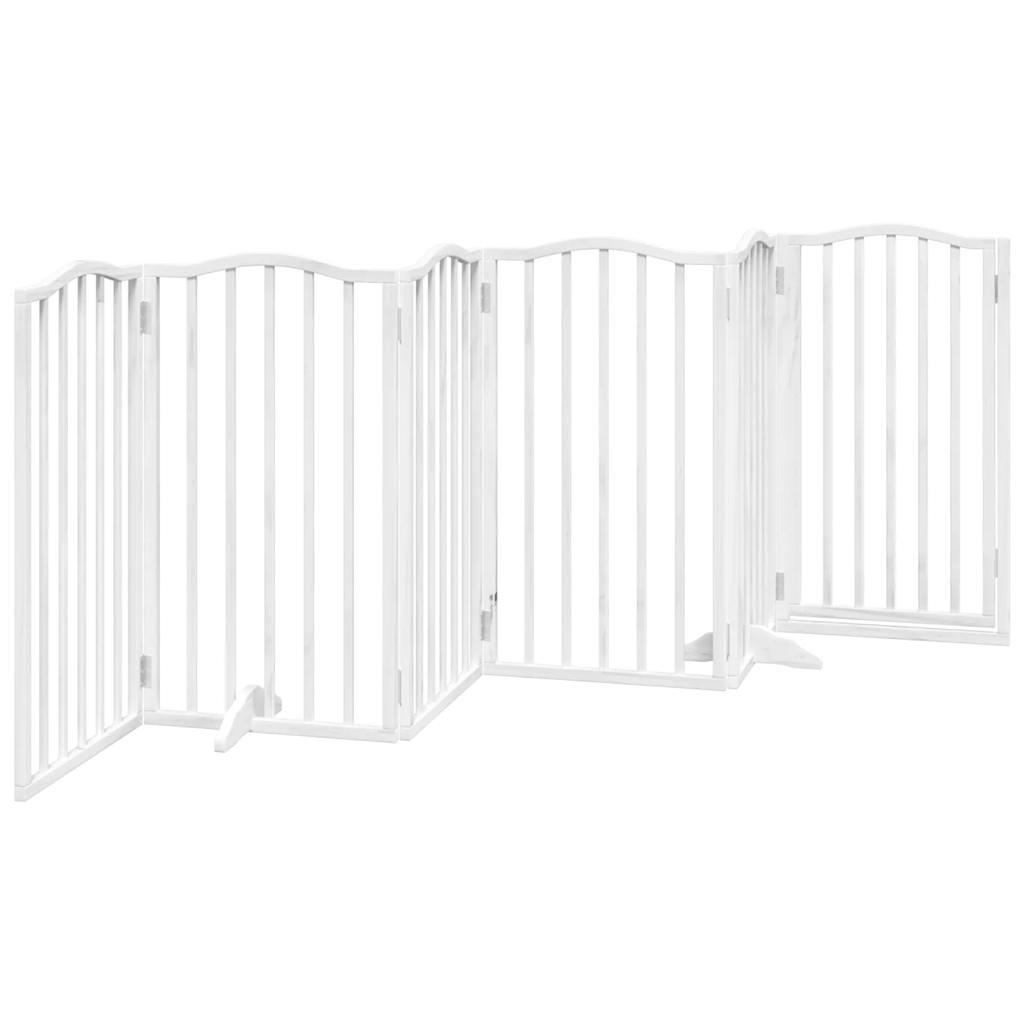 Poartă câini pliabilă cu ușă, 6 panouri, alb, 300 cm, lemn plop GartenMobel Dekor
