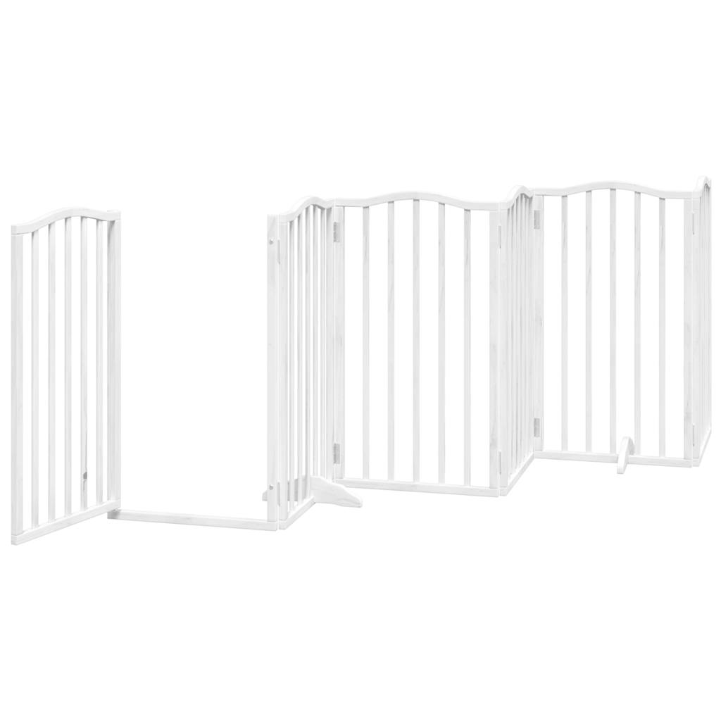 Poartă câini pliabilă cu ușă, 6 panouri, alb, 300 cm, lemn plop GartenMobel Dekor
