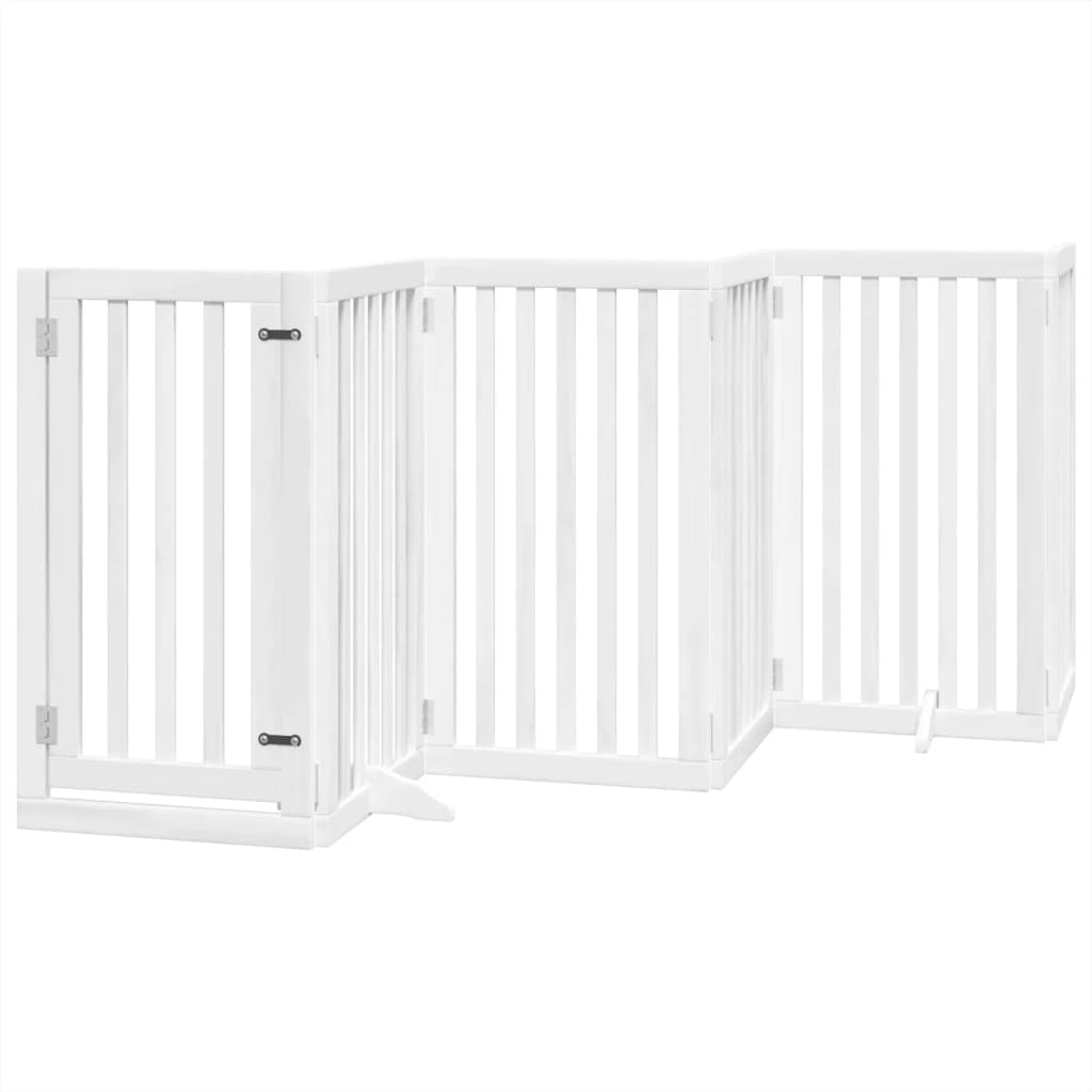 Poartă câini pliabilă cu ușă, 6 panouri, alb, 300 cm, lemn plop GartenMobel Dekor
