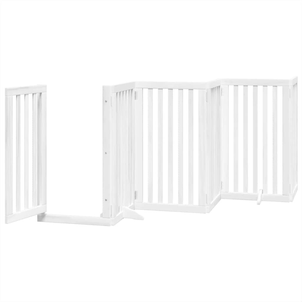 Poartă câini pliabilă cu ușă, 6 panouri, alb, 300 cm, lemn plop GartenMobel Dekor