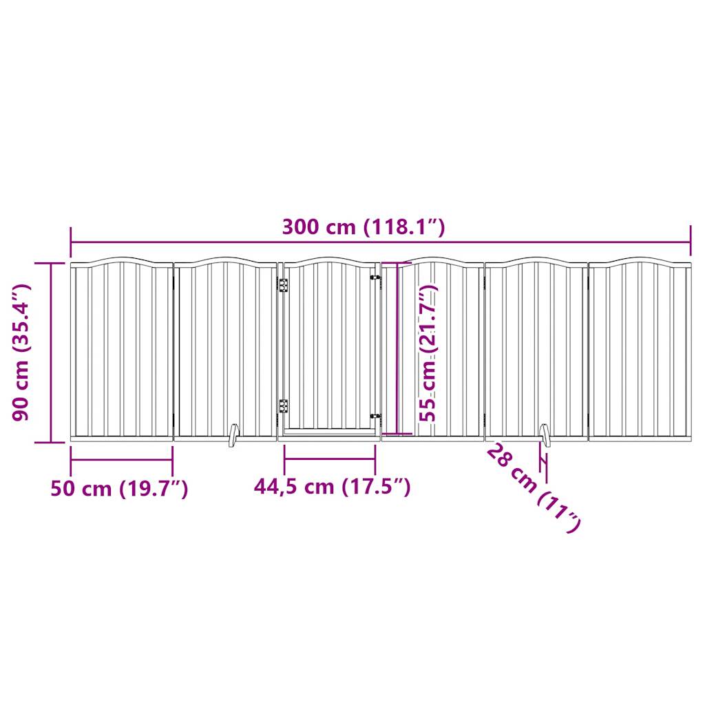 Poartă câini pliabilă cu ușă, 6 panouri, alb, 300 cm, lemn plop GartenMobel Dekor