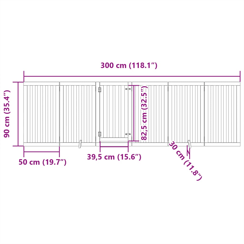 Poartă câini pliabilă cu ușă, 6 panouri, alb, 300 cm, lemn plop GartenMobel Dekor