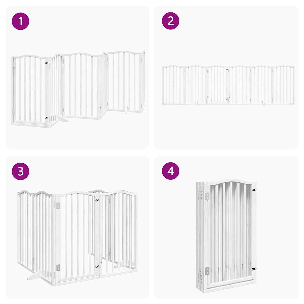 Poartă câini pliabilă cu ușă, 6 panouri, alb, 300 cm, lemn plop GartenMobel Dekor