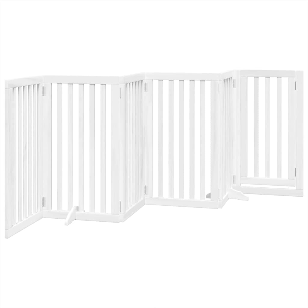 Poartă câini pliabilă cu ușă, 6 panouri, alb, 300 cm, lemn plop GartenMobel Dekor