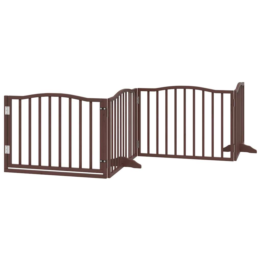 Poartă câini pliabilă cu ușă 4 panouri maro, 320 cm, lemn plop GartenMobel Dekor