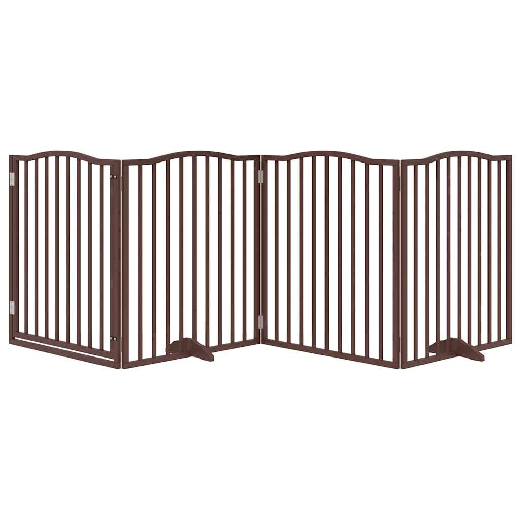 Poartă câini pliabilă cu ușă 4 panouri maro, 320 cm, lemn plop GartenMobel Dekor