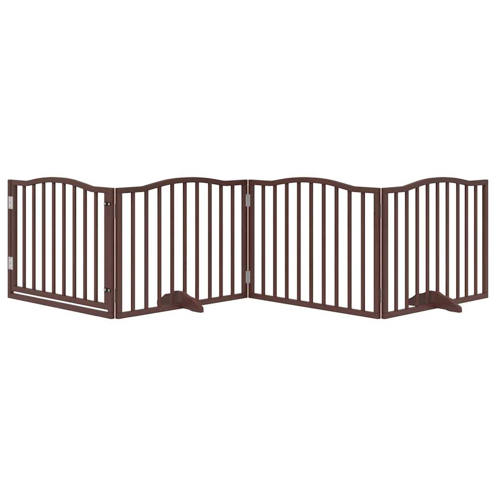 Poartă câini pliabilă cu ușă 4 panouri maro, 320 cm, lemn plop GartenMobel Dekor