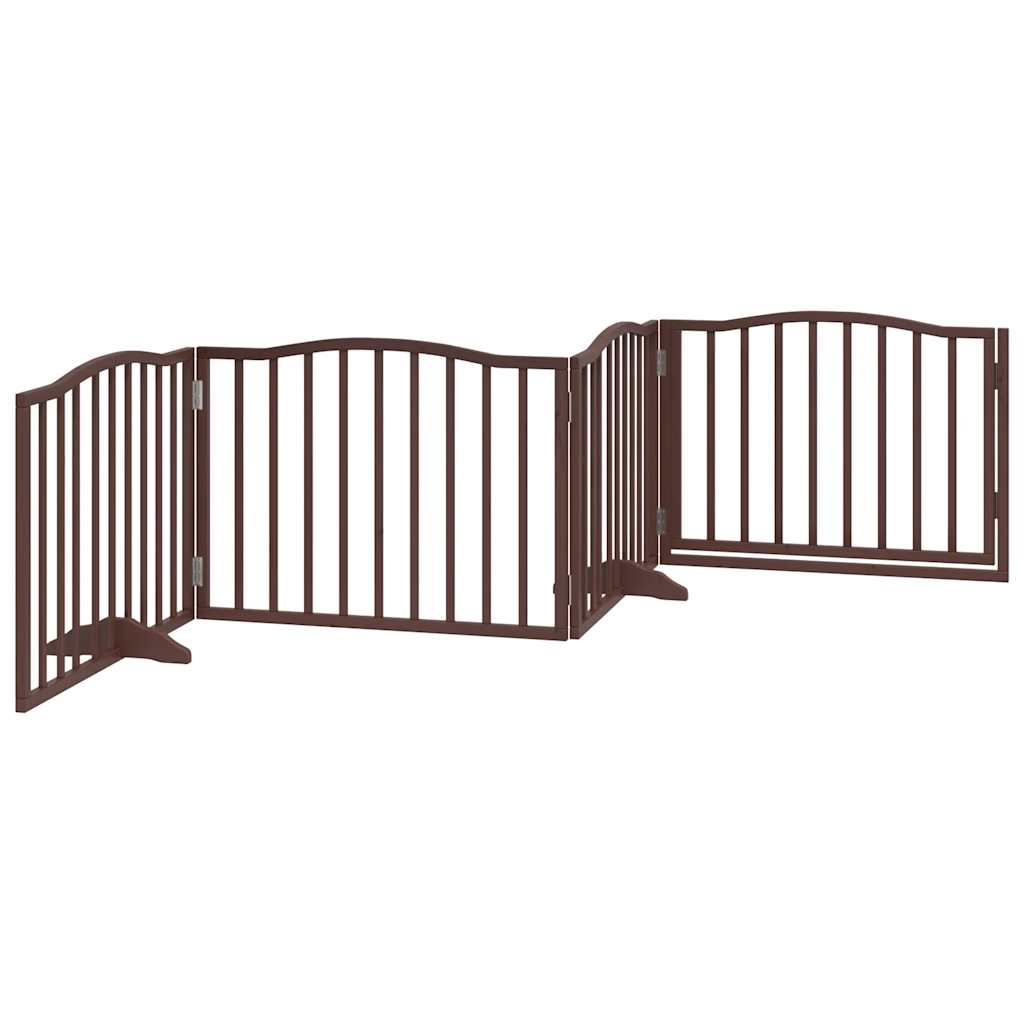 Poartă câini pliabilă cu ușă 4 panouri maro, 320 cm, lemn plop GartenMobel Dekor