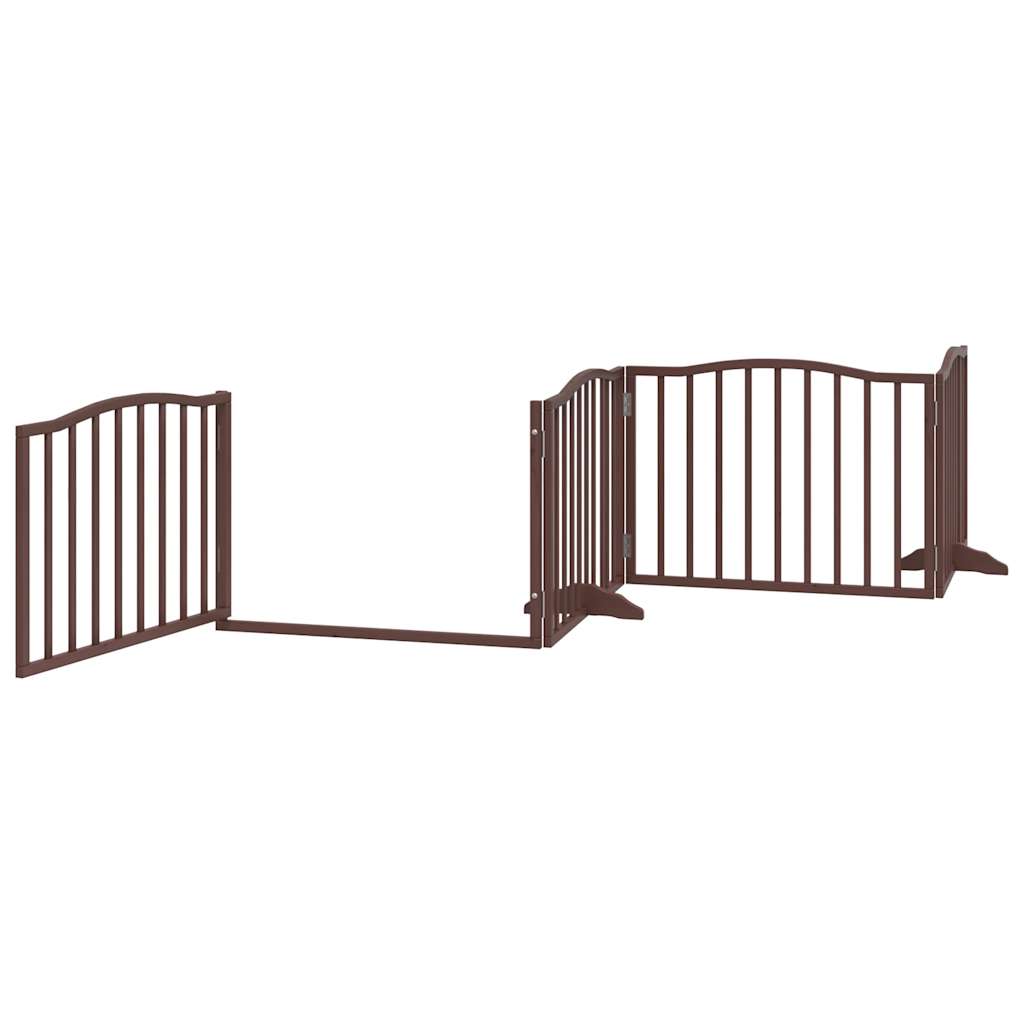 Poartă câini pliabilă cu ușă 4 panouri maro, 320 cm, lemn plop GartenMobel Dekor