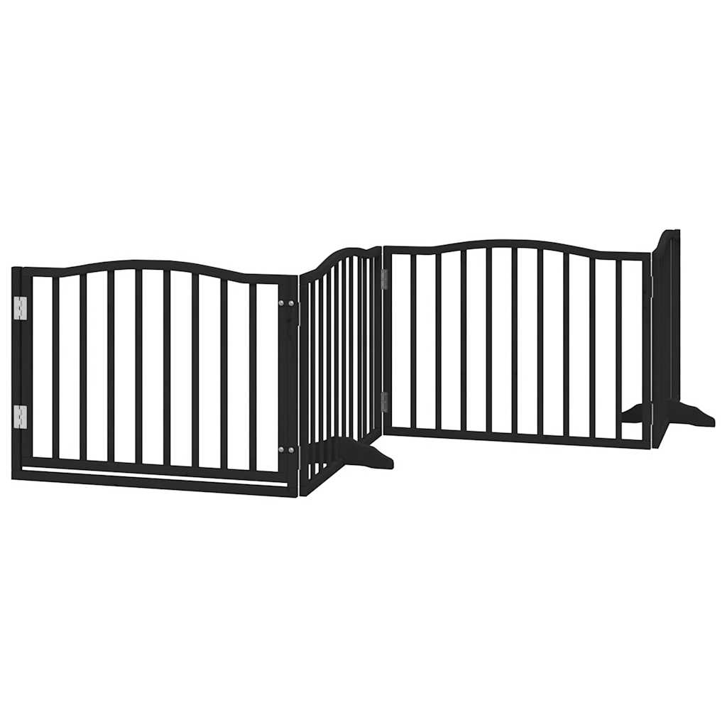 Poartă câini pliabilă cu ușă 4 panouri negru, 320 cm, lemn plop GartenMobel Dekor