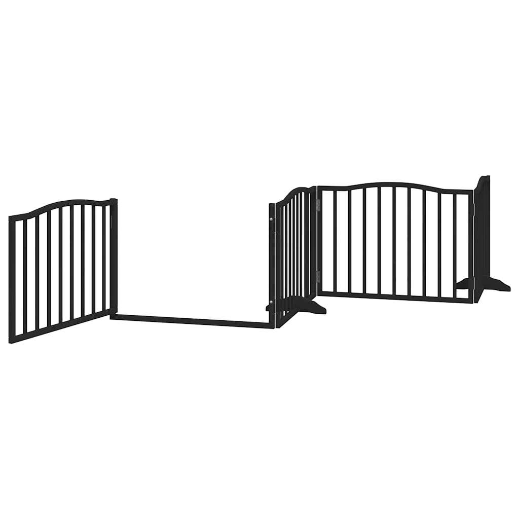 Poartă câini pliabilă cu ușă 4 panouri negru, 320 cm, lemn plop GartenMobel Dekor