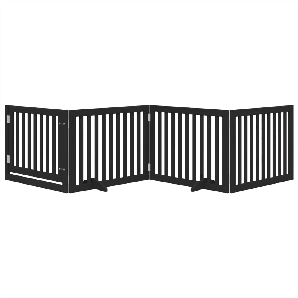 Poartă câini pliabilă cu ușă 4 panouri negru, 320 cm, lemn plop GartenMobel Dekor