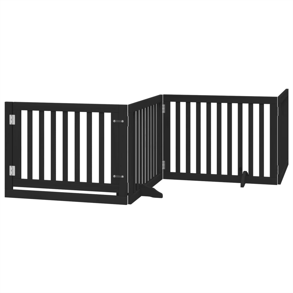 Poartă câini pliabilă cu ușă 4 panouri negru, 320 cm, lemn plop GartenMobel Dekor
