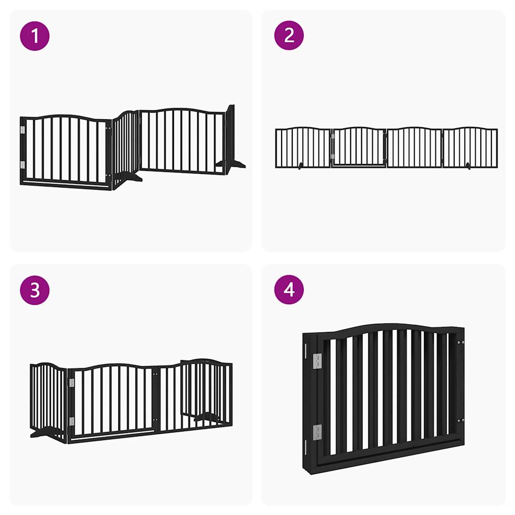 Poartă câini pliabilă cu ușă 4 panouri negru, 320 cm, lemn plop GartenMobel Dekor