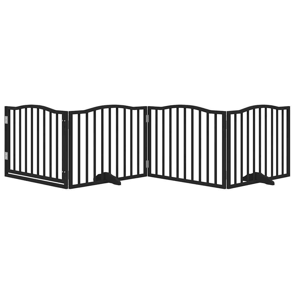 Poartă câini pliabilă cu ușă 4 panouri negru, 320 cm, lemn plop GartenMobel Dekor
