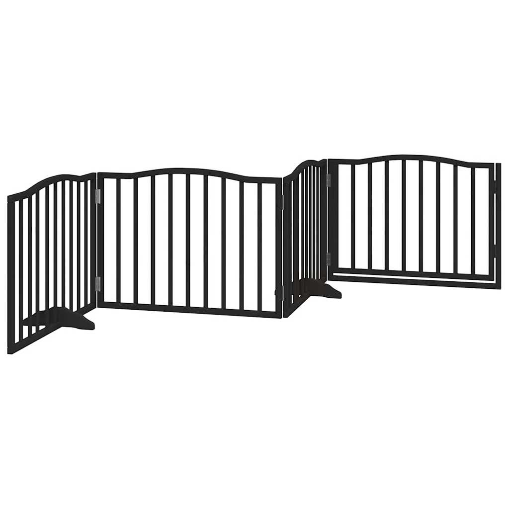 Poartă câini pliabilă cu ușă 4 panouri negru, 320 cm, lemn plop GartenMobel Dekor