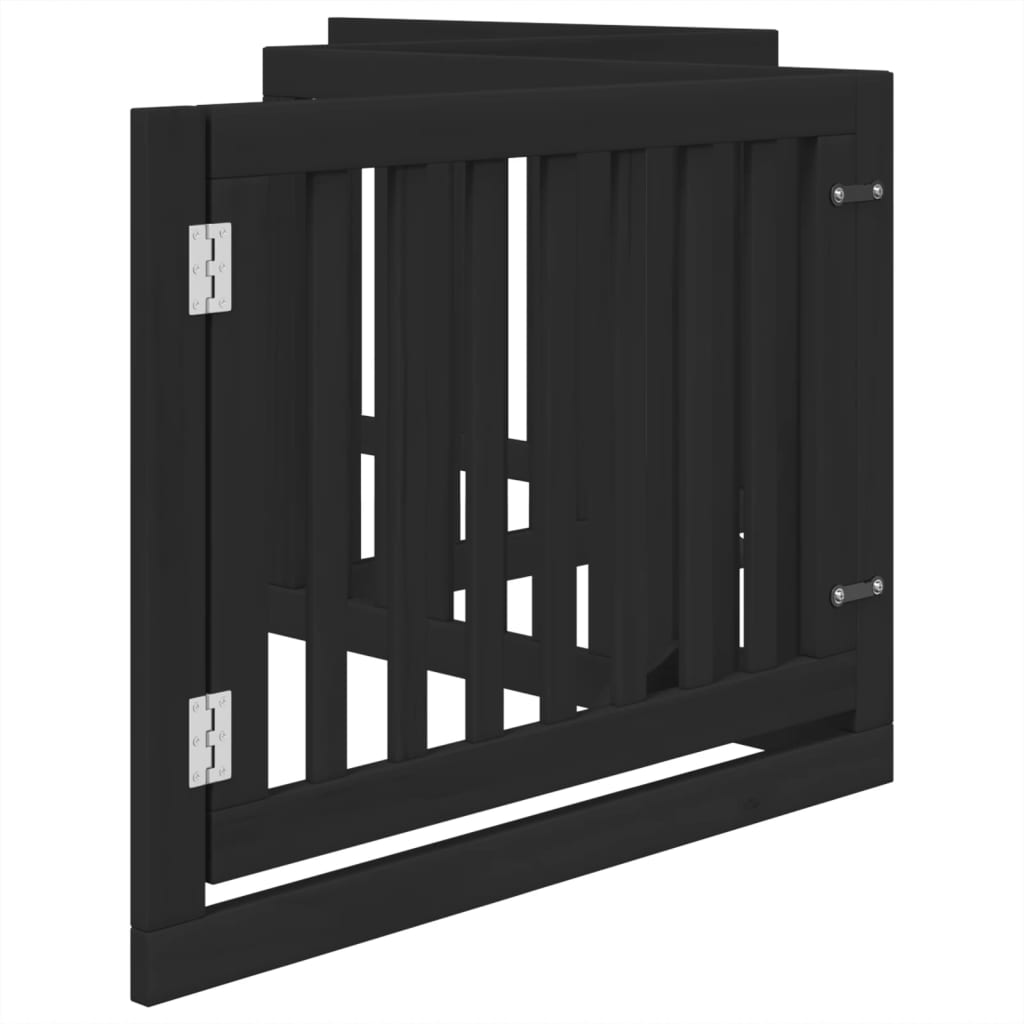Poartă câini pliabilă cu ușă 4 panouri negru, 320 cm, lemn plop GartenMobel Dekor