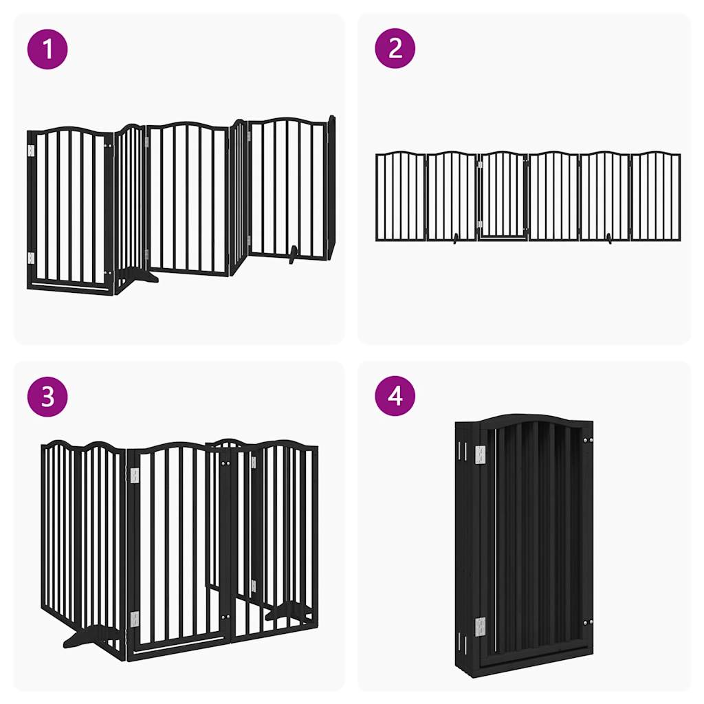 Poartă câini pliabilă cu ușă 6 panouri negru, 300 cm, lemn plop GartenMobel Dekor