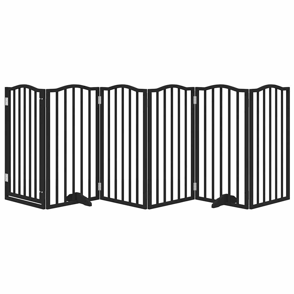 Poartă câini pliabilă cu ușă 6 panouri negru, 300 cm, lemn plop GartenMobel Dekor