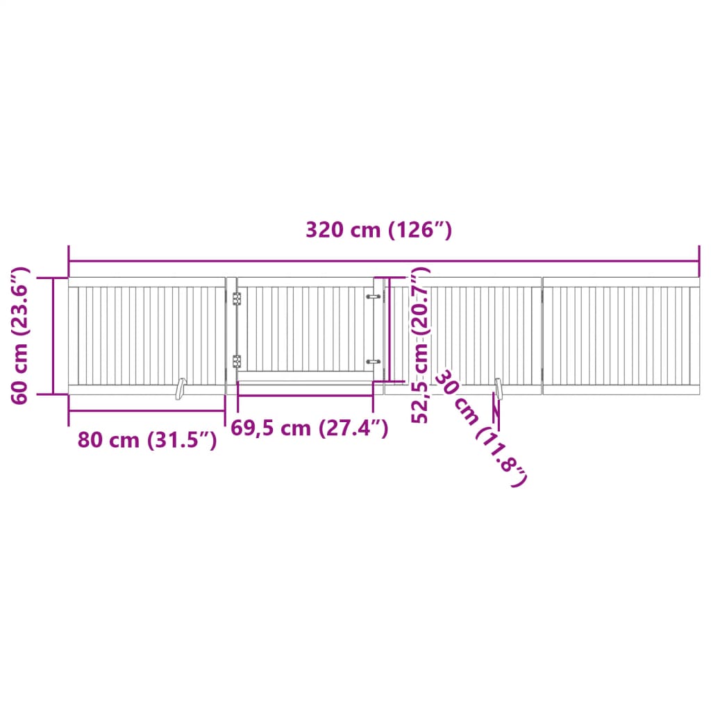 Poartă de câini pliabilă cu ușă, 4 panouri, 320 cm, lemn plop GartenMobel Dekor