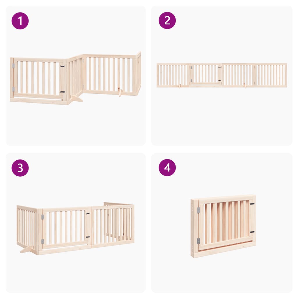 Poartă de câini pliabilă cu ușă, 4 panouri, 320 cm, lemn plop GartenMobel Dekor