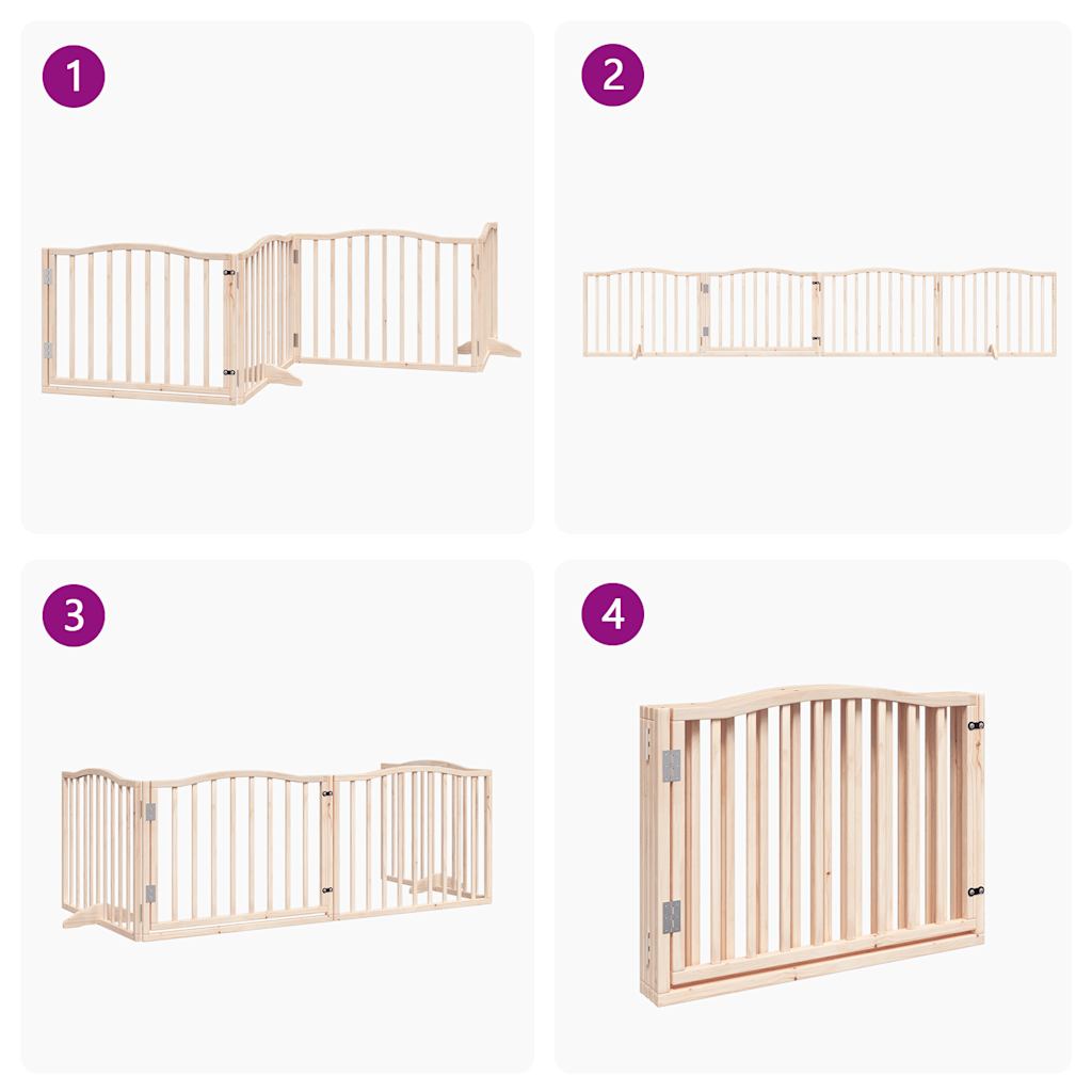 Poartă de câini pliabilă cu ușă, 4 panouri, 320 cm, lemn plop GartenMobel Dekor