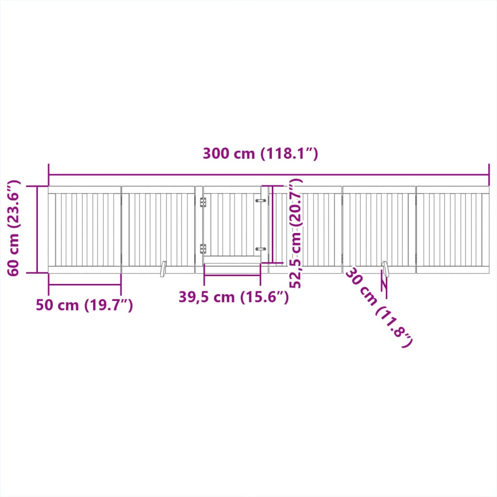 Poartă de câini pliabilă cu ușă, 6 panouri, 300 cm, lemn plop GartenMobel Dekor