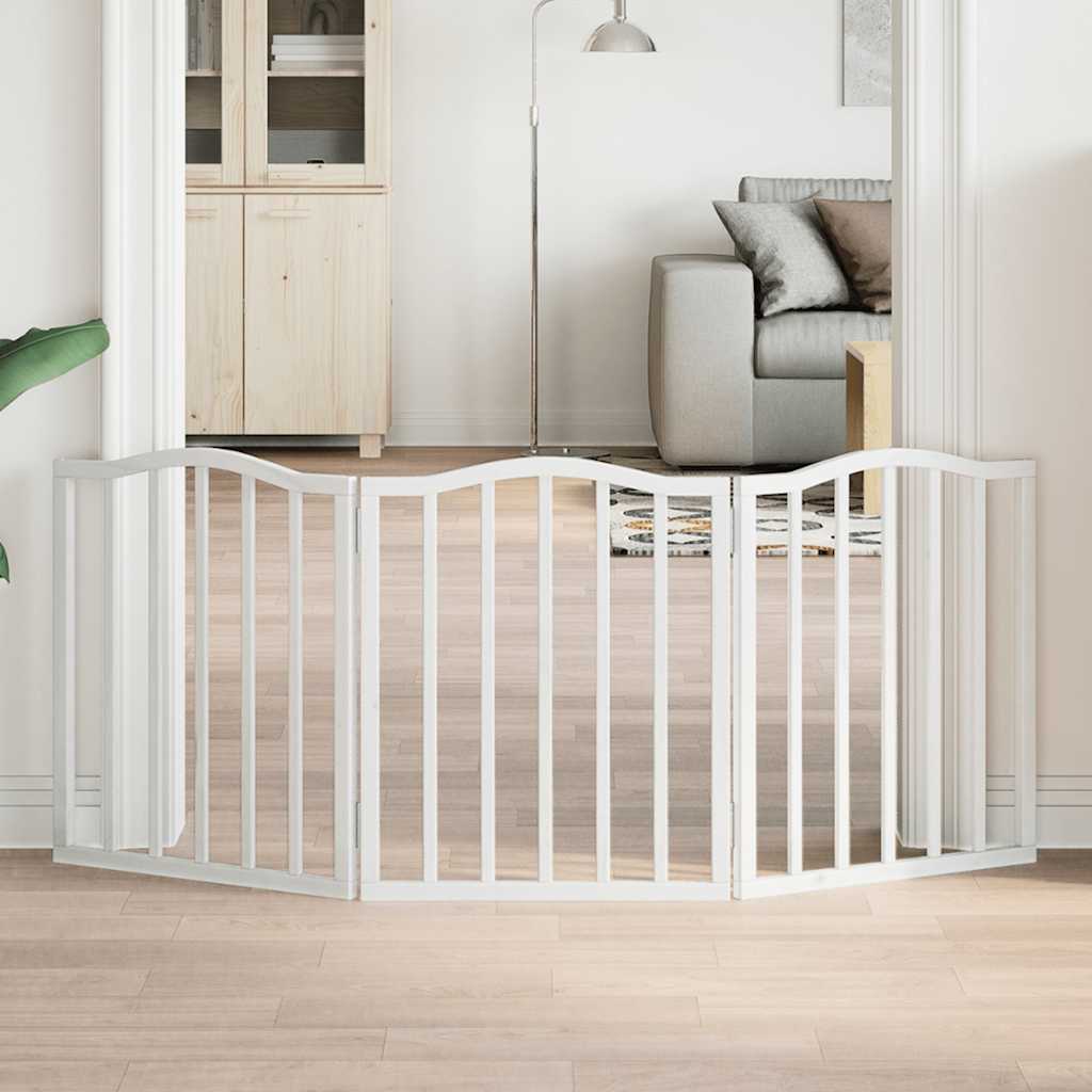 Poartă pentru câini pliabilă, 3 panouri, alb, 150 cm, lemn plop GartenMobel Dekor