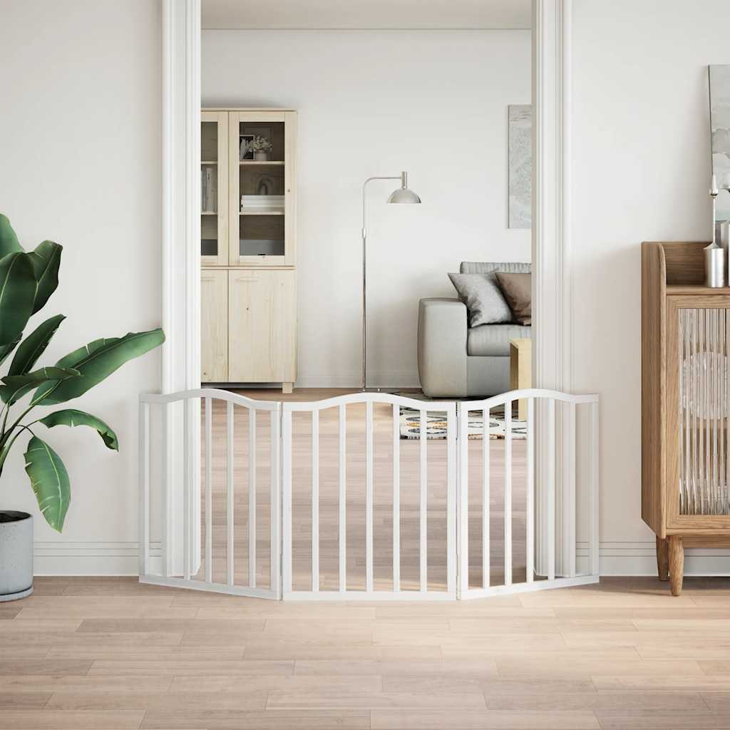 Poartă pentru câini pliabilă, 3 panouri, alb, 150 cm, lemn plop GartenMobel Dekor