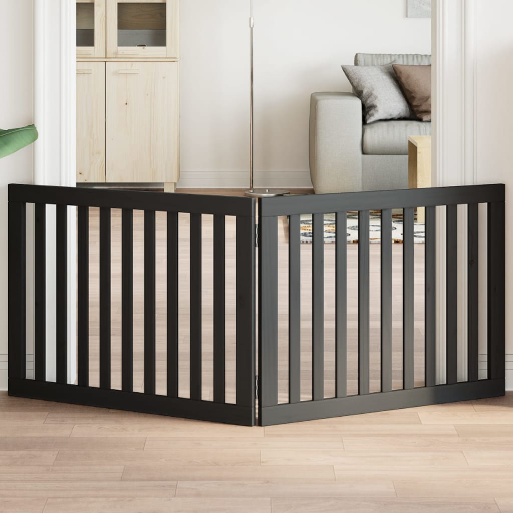 Poartă pentru câini pliabilă 2 panouri negru, 160 cm, lemn plop GartenMobel Dekor