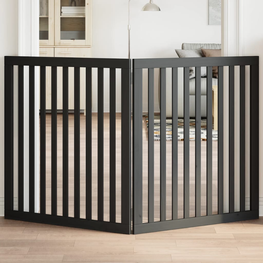 Poartă pentru câini pliabilă 2 panouri negru, 160 cm, lemn plop GartenMobel Dekor