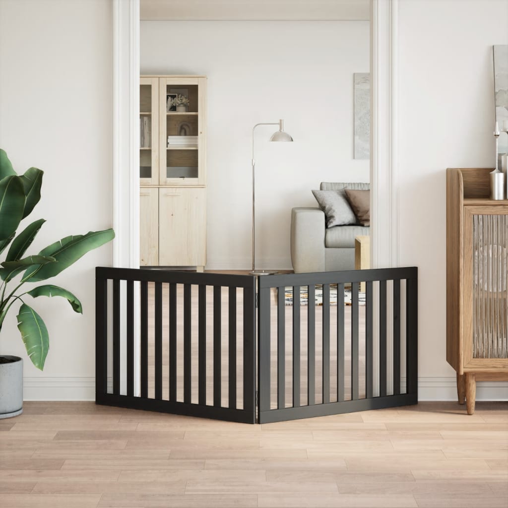 Poartă pentru câini pliabilă 2 panouri negru, 160 cm, lemn plop GartenMobel Dekor