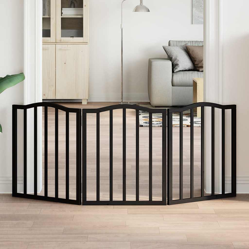 Poartă pentru câini pliabilă 3 panouri negru, 150 cm, lemn plop GartenMobel Dekor