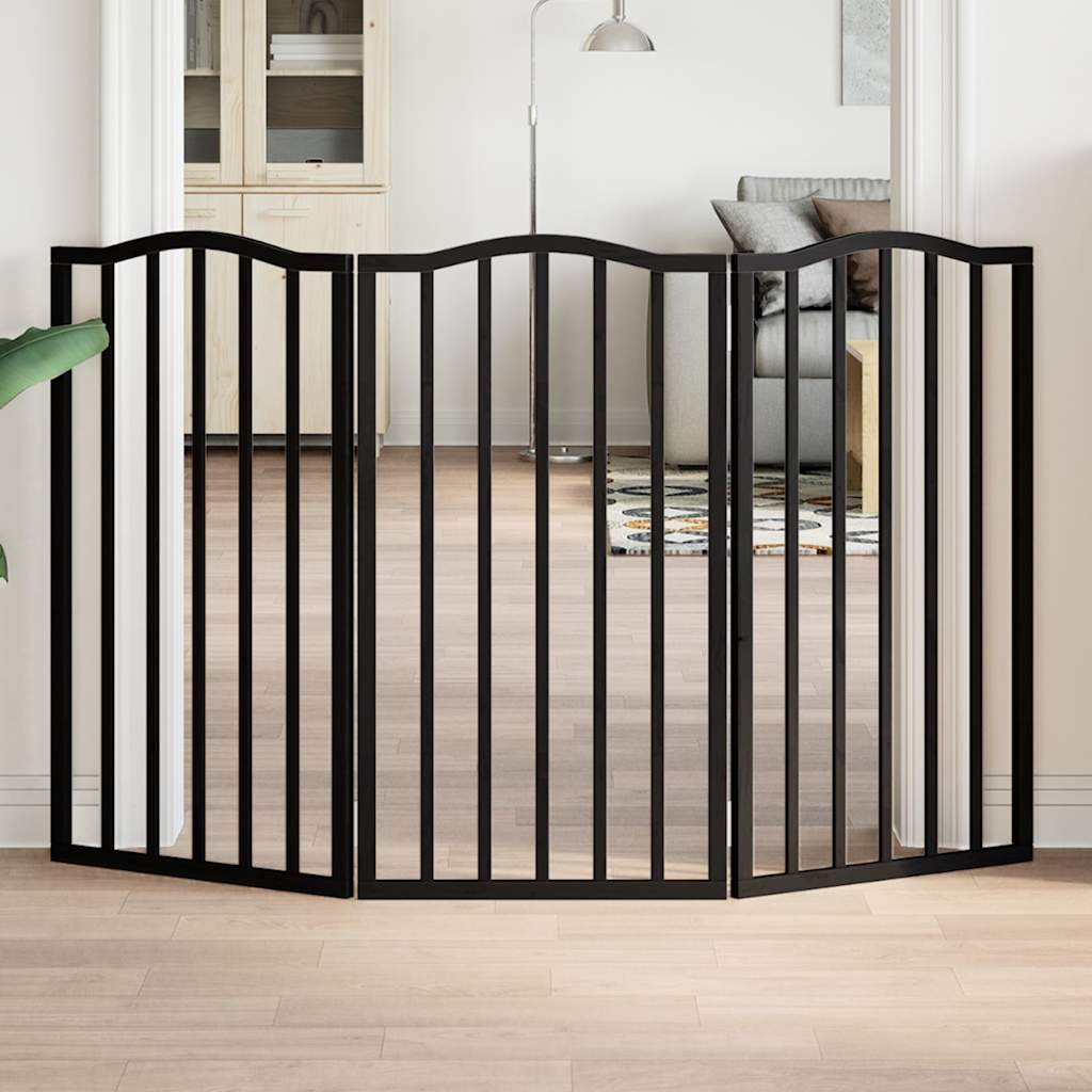 Poartă pentru câini pliabilă 3 panouri negru, 150 cm, lemn plop GartenMobel Dekor