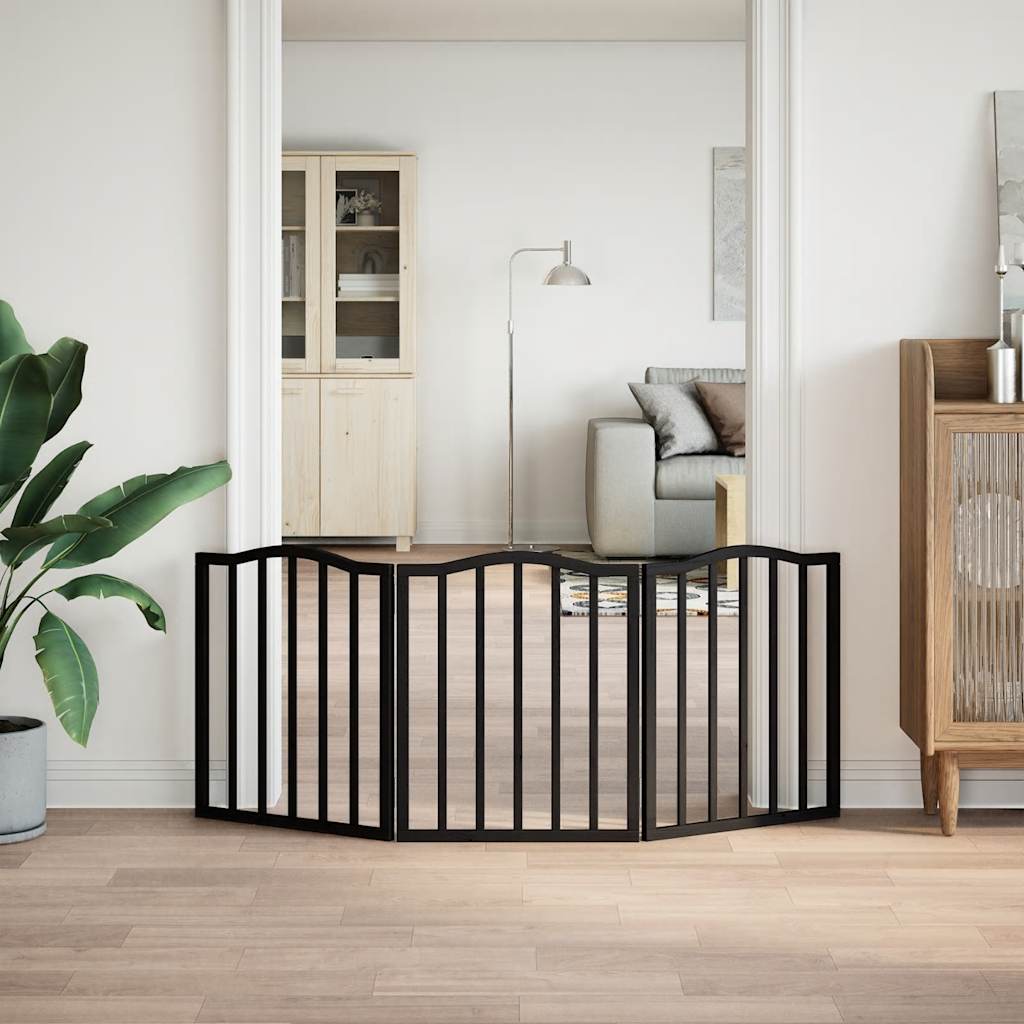 Poartă pentru câini pliabilă 3 panouri negru, 150 cm, lemn plop GartenMobel Dekor