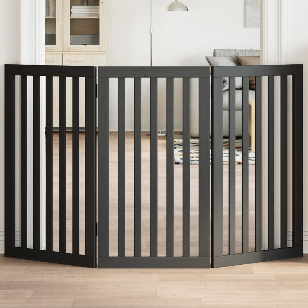 Poartă pentru câini pliabilă 3 panouri negru, 150 cm, lemn plop GartenMobel Dekor