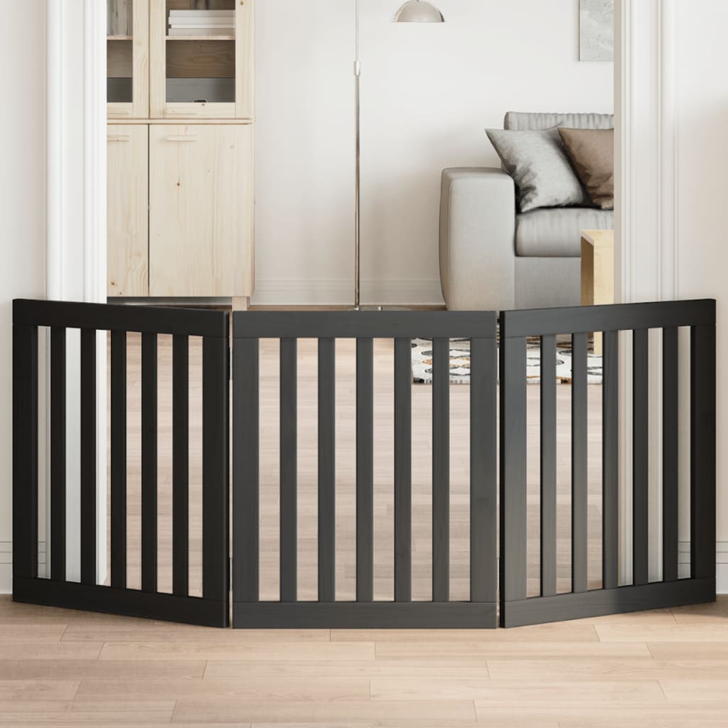 Poartă pentru câini pliabilă 3 panouri negru, 150 cm, lemn plop GartenMobel Dekor