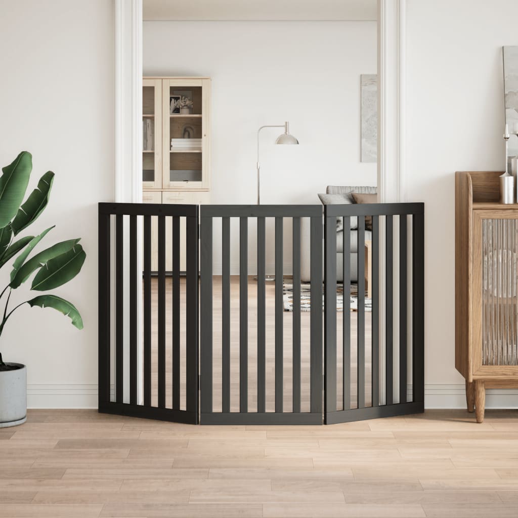 Poartă pentru câini pliabilă 3 panouri negru, 150 cm, lemn plop GartenMobel Dekor