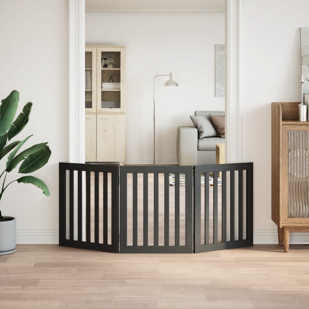 Poartă pentru câini pliabilă 3 panouri negru, 150 cm, lemn plop GartenMobel Dekor