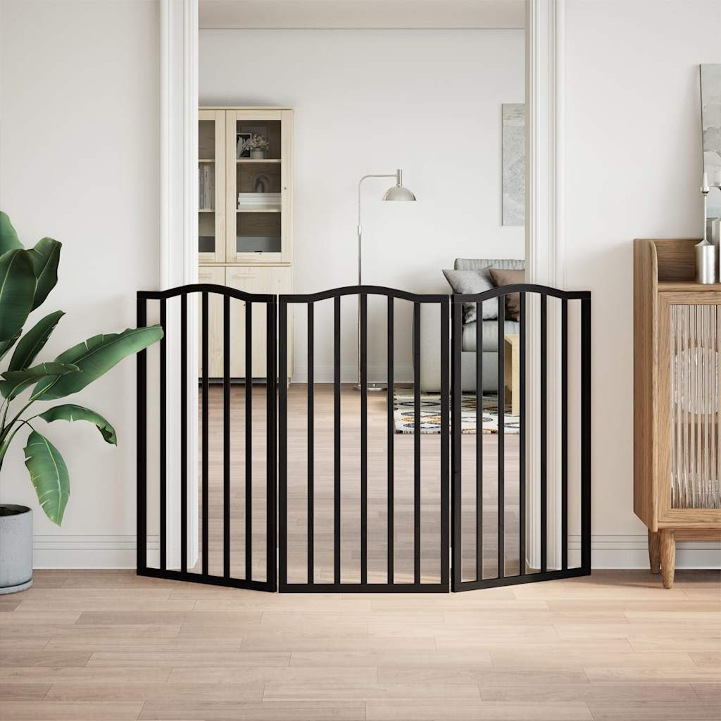Poartă pentru câini pliabilă 3 panouri negru, 150 cm, lemn plop GartenMobel Dekor