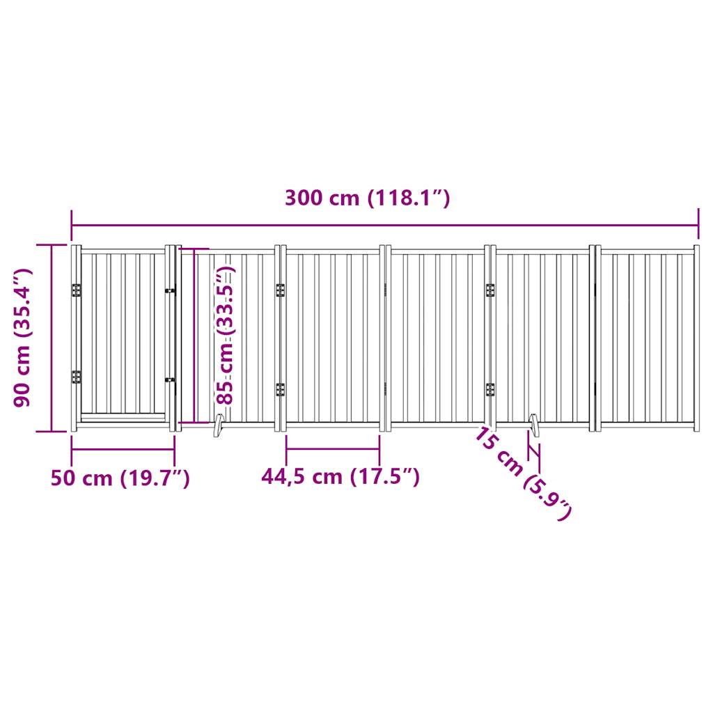 Poartă câini pliabilă cu ușă, 6 panouri, alb, 300 cm, lemn brad GartenMobel Dekor