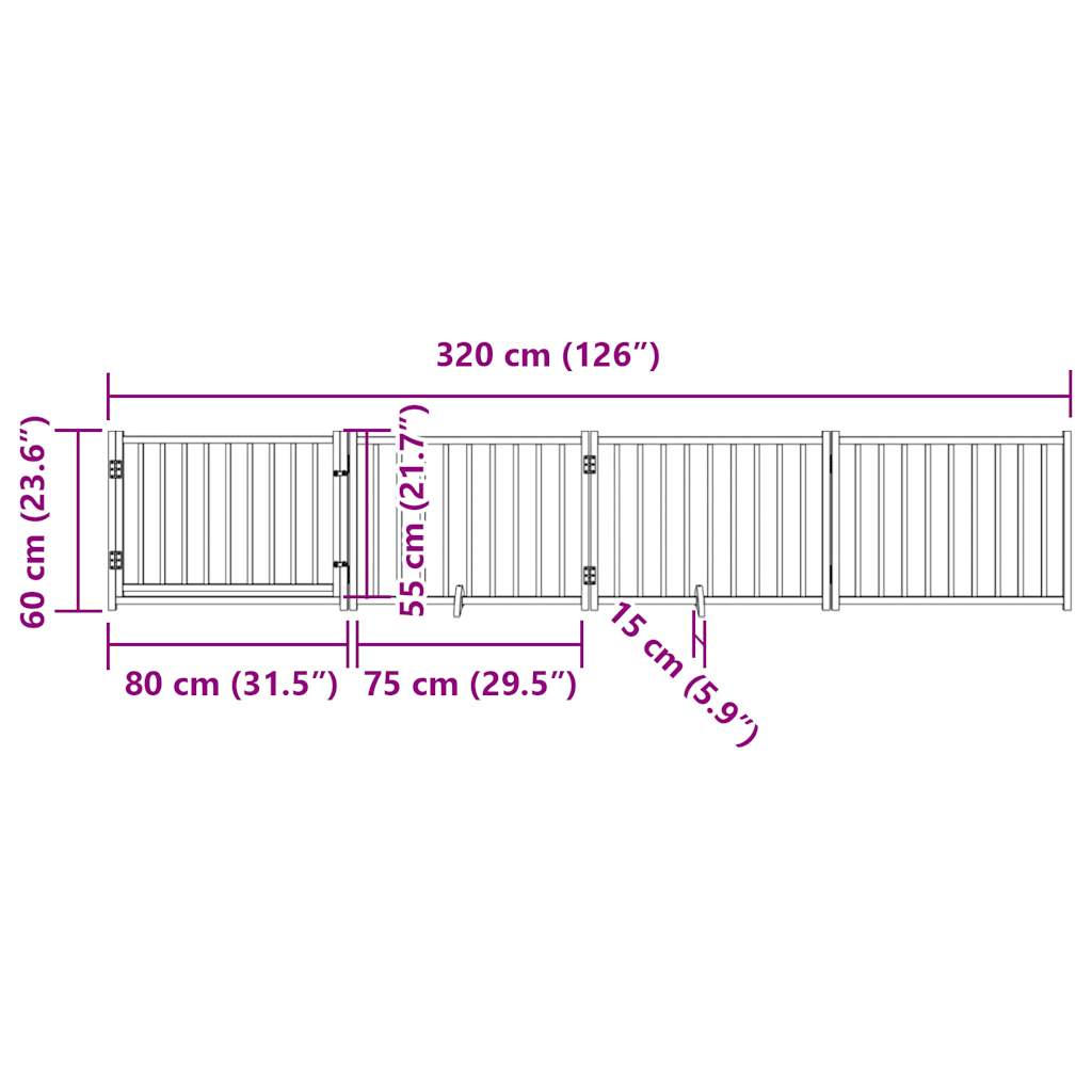 Poartă câini pliabilă cu ușă 4 panouri negru, 320 cm, lemn brad GartenMobel Dekor