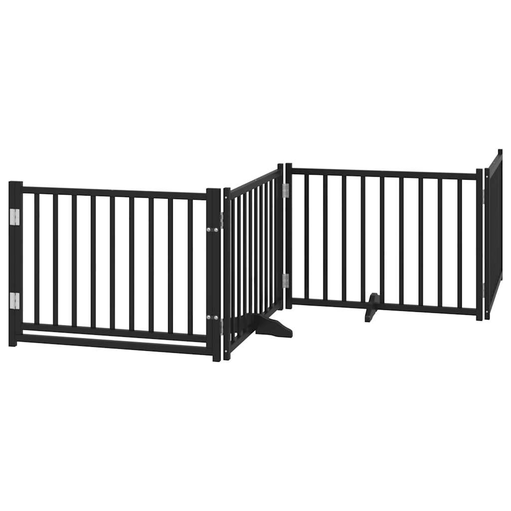 Poartă câini pliabilă cu ușă 4 panouri negru, 320 cm, lemn brad GartenMobel Dekor